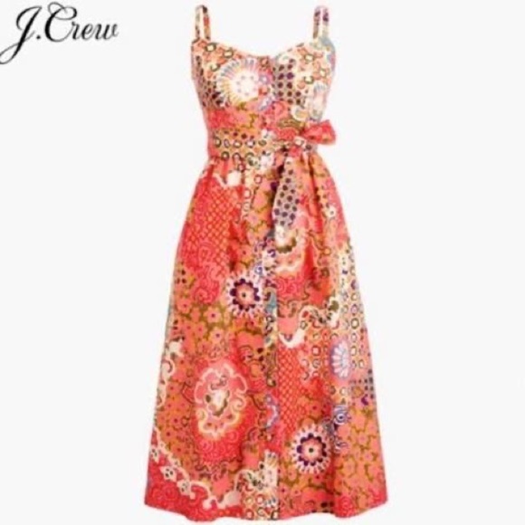 NWT j. CREW Classic Button Front Poplin Sundress In Vibrant Rose midi floral 4 - Picture 2 of 8